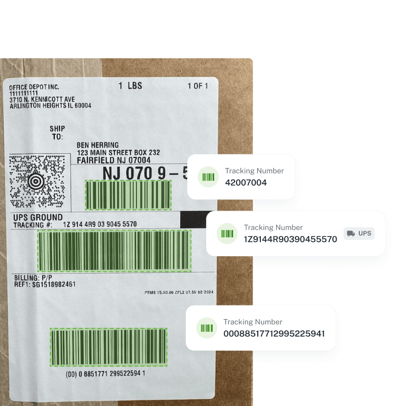 Barcodes highlighted on package label