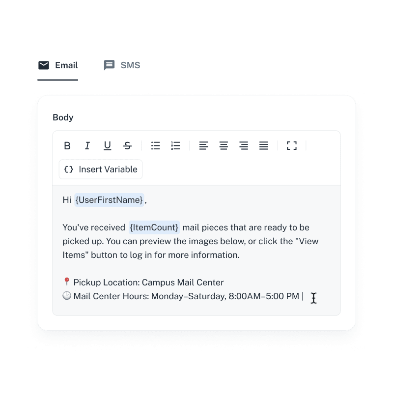 Email notification editor
